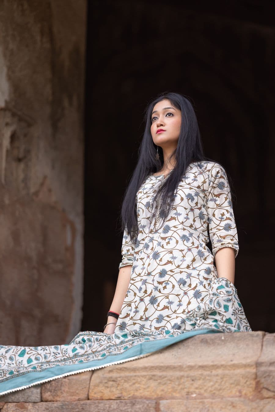 Ivory Floral Anarkali Dress, view 1