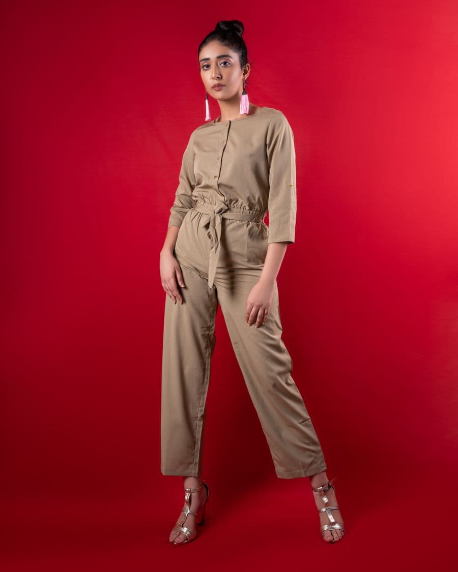 Khaki Belted Jumpsuit, view 1