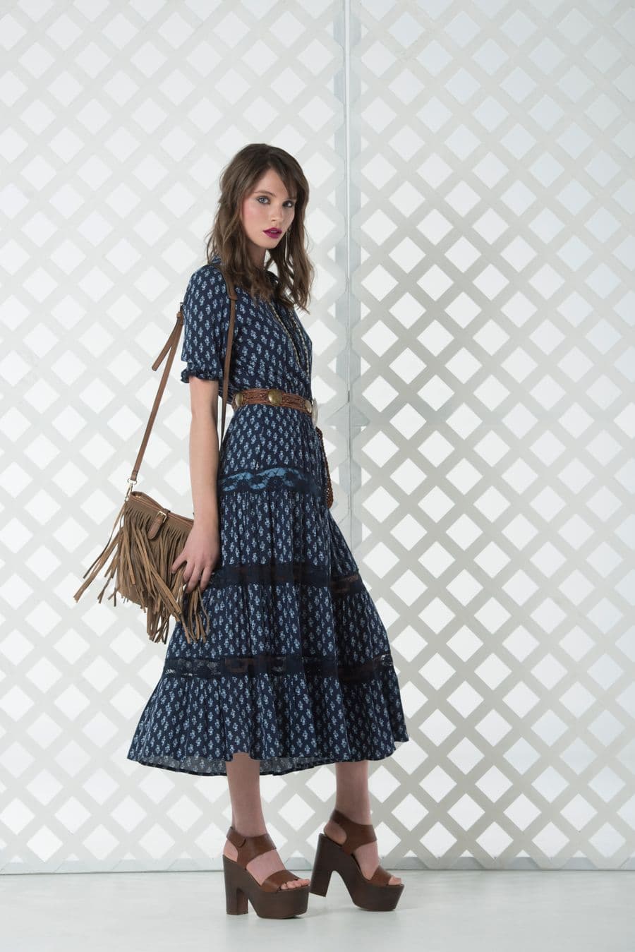 Navy Tiered Boho Dress, view 1