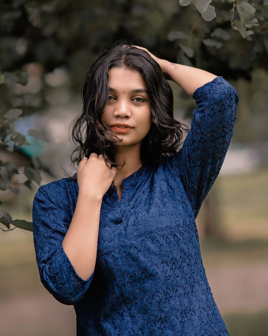 Navy Block-Print Cotton Top, view 1