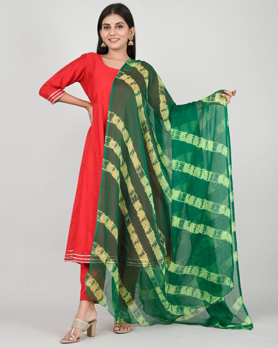 Crimson Kurta Set with Bandhani Dupatta, view 1