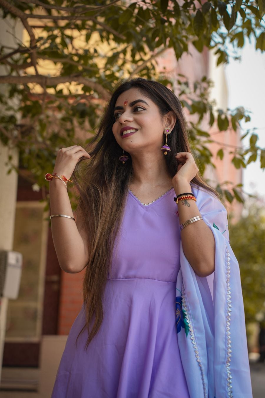Lavender Flared Anarkali Dress, view 1