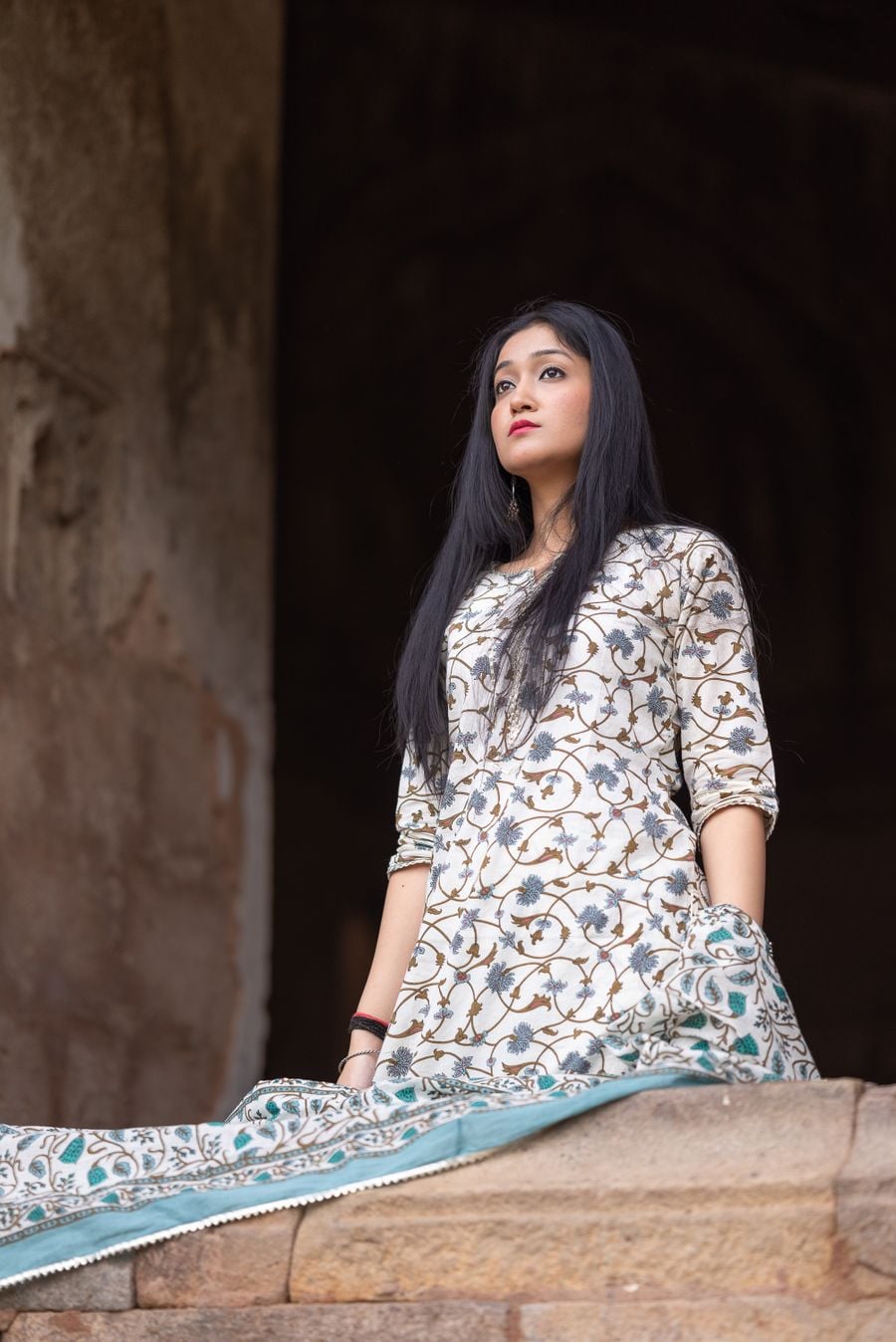 Ivory Floral Anarkali Dress, view 1