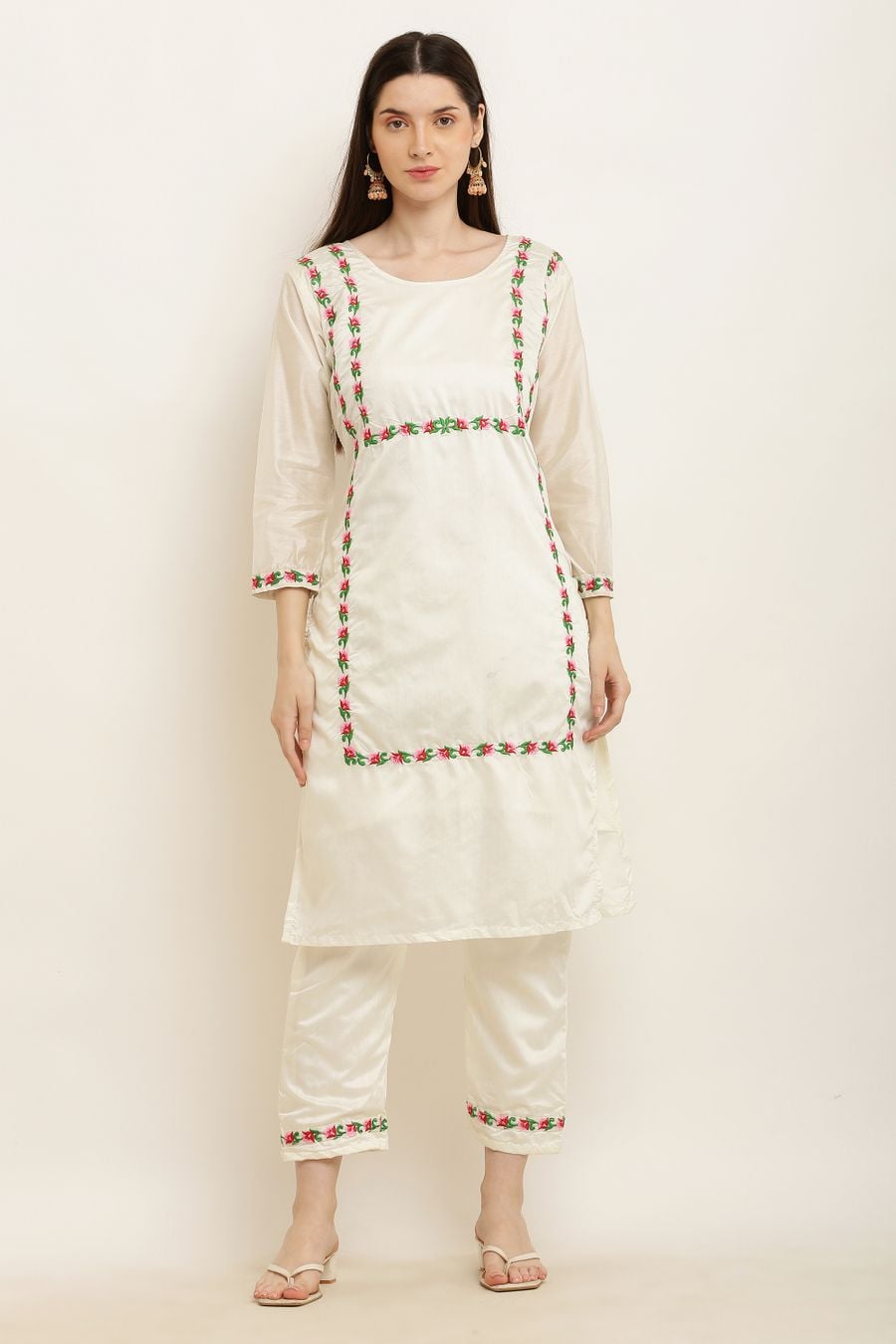 Ivory Linen Kurta Pant Set, view 1