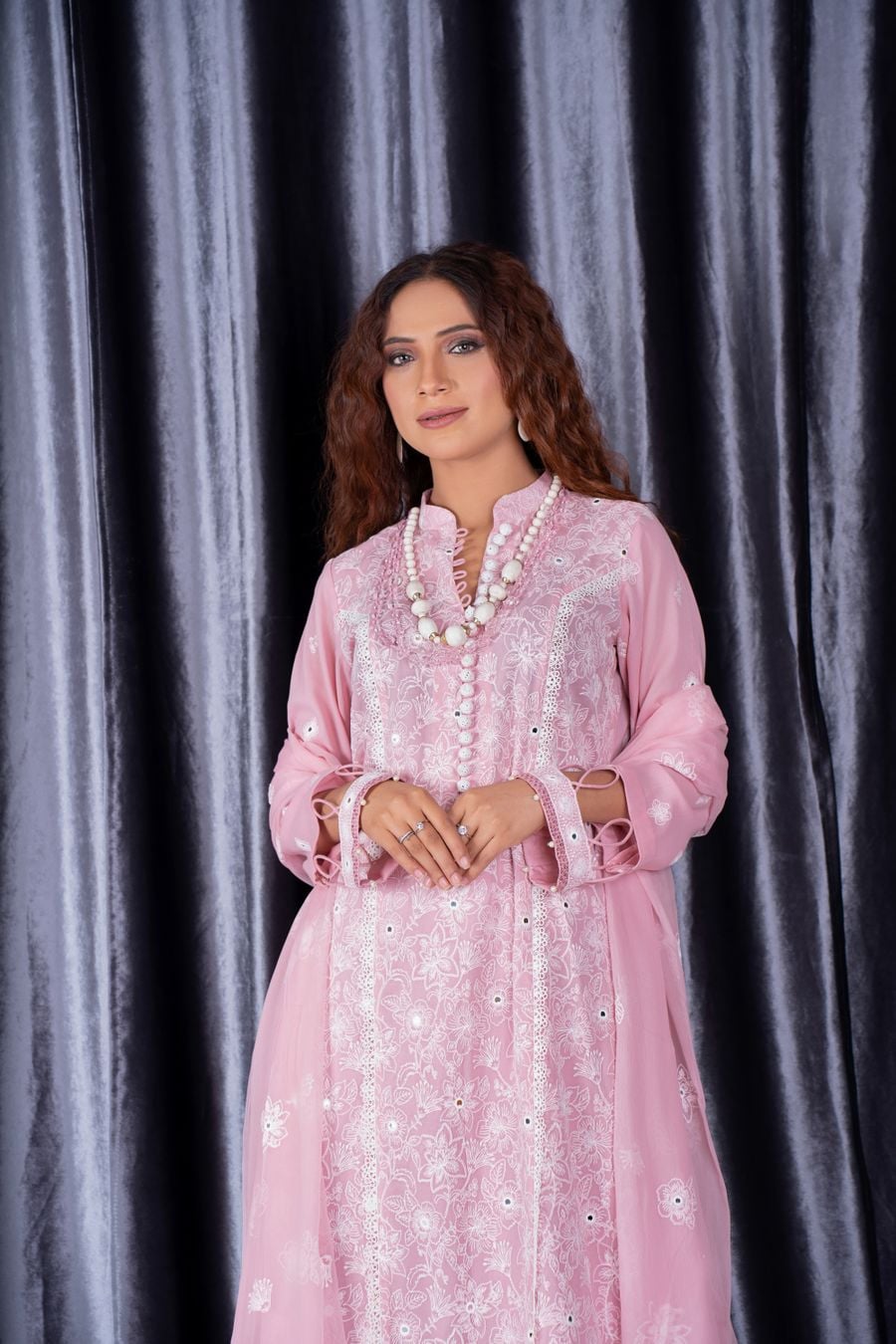 Blush Lace-Trim Kurta, view 1