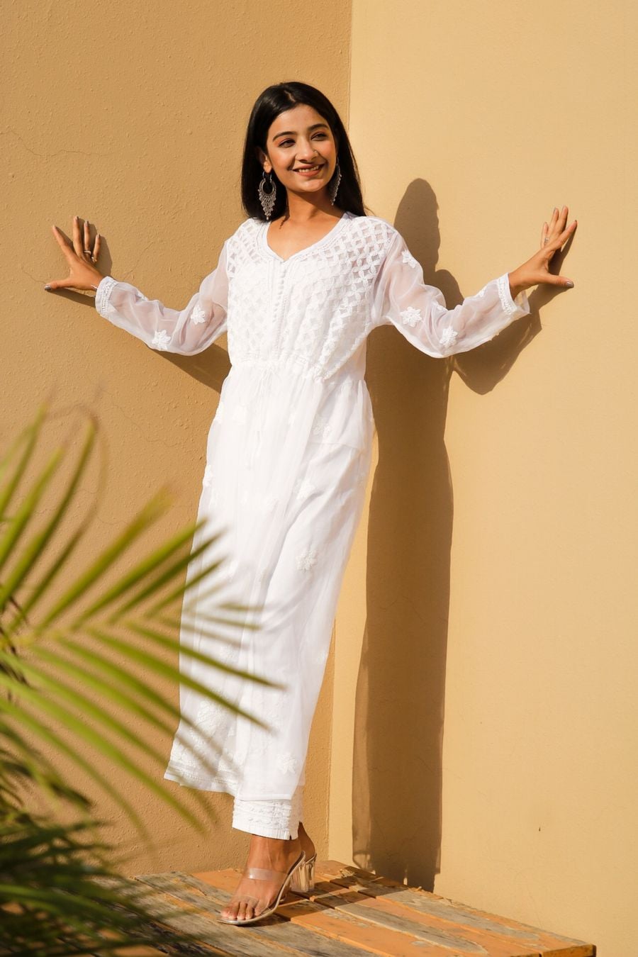 Ivory Chikankari Long Kurta, view 1