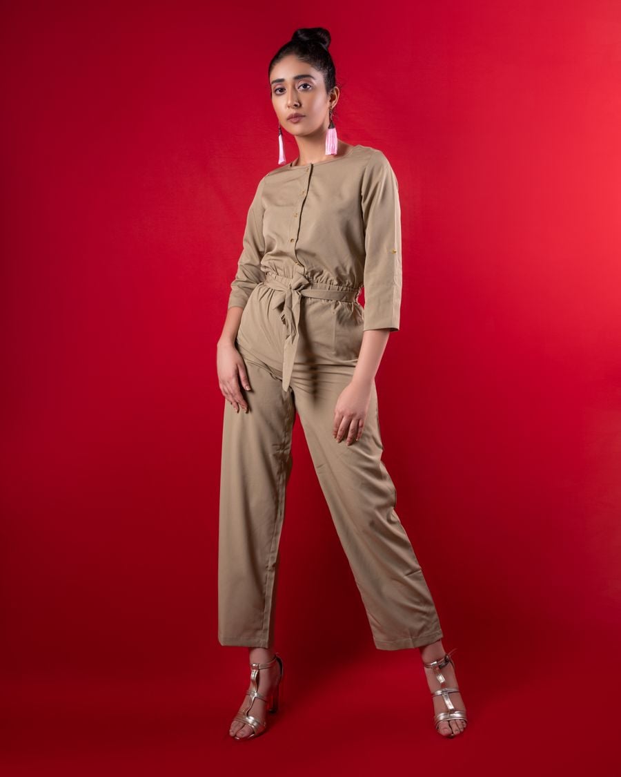 Khaki Belted Jumpsuit, view 1