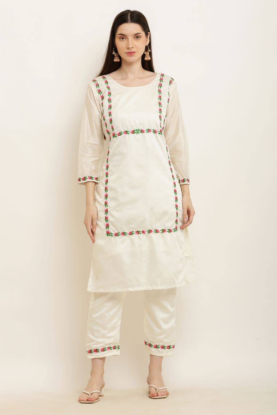 Ivory Linen Kurta Pant Set, view 1