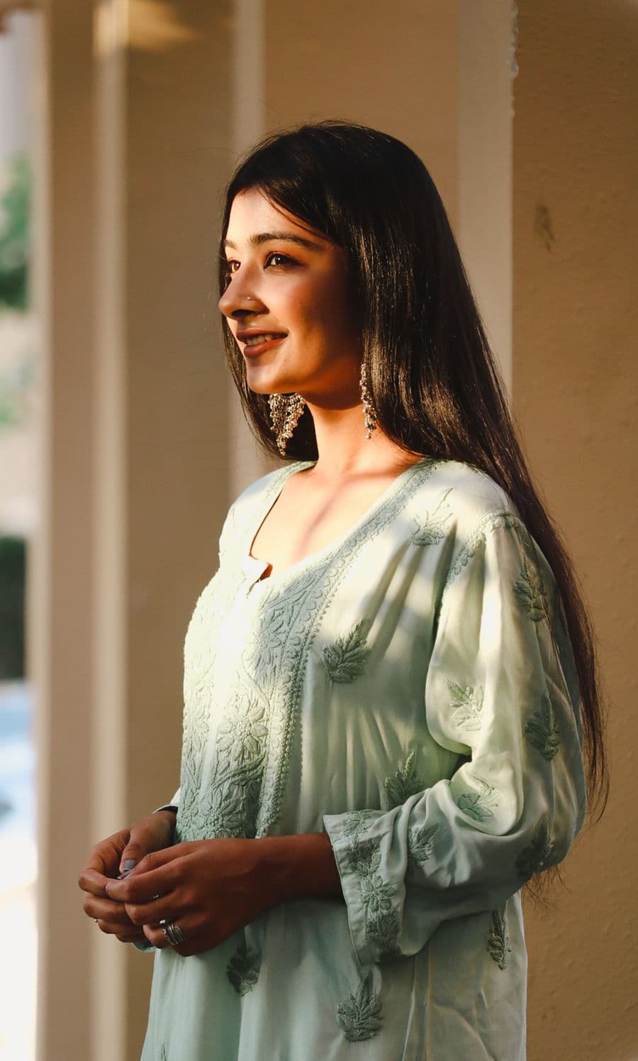 Pistachio Chikankari Kurta, view 1